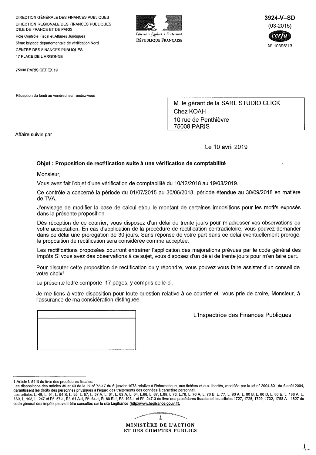 document rectificatif de contrôle fiscal