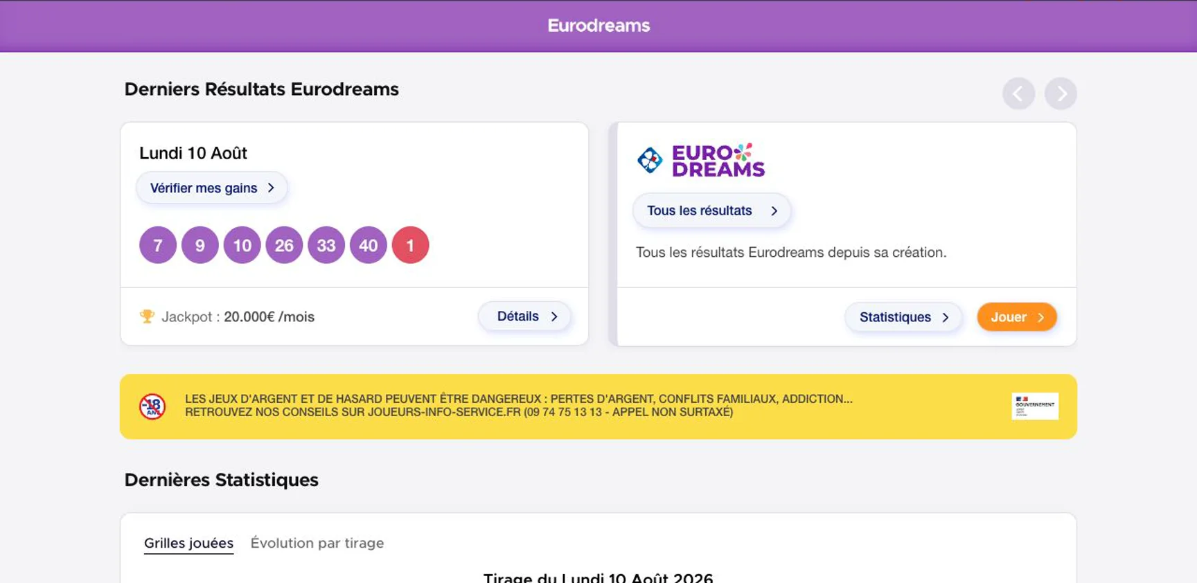 Page EuroDreams de Tirage-Gagnant.com sans emplacement publicitaire