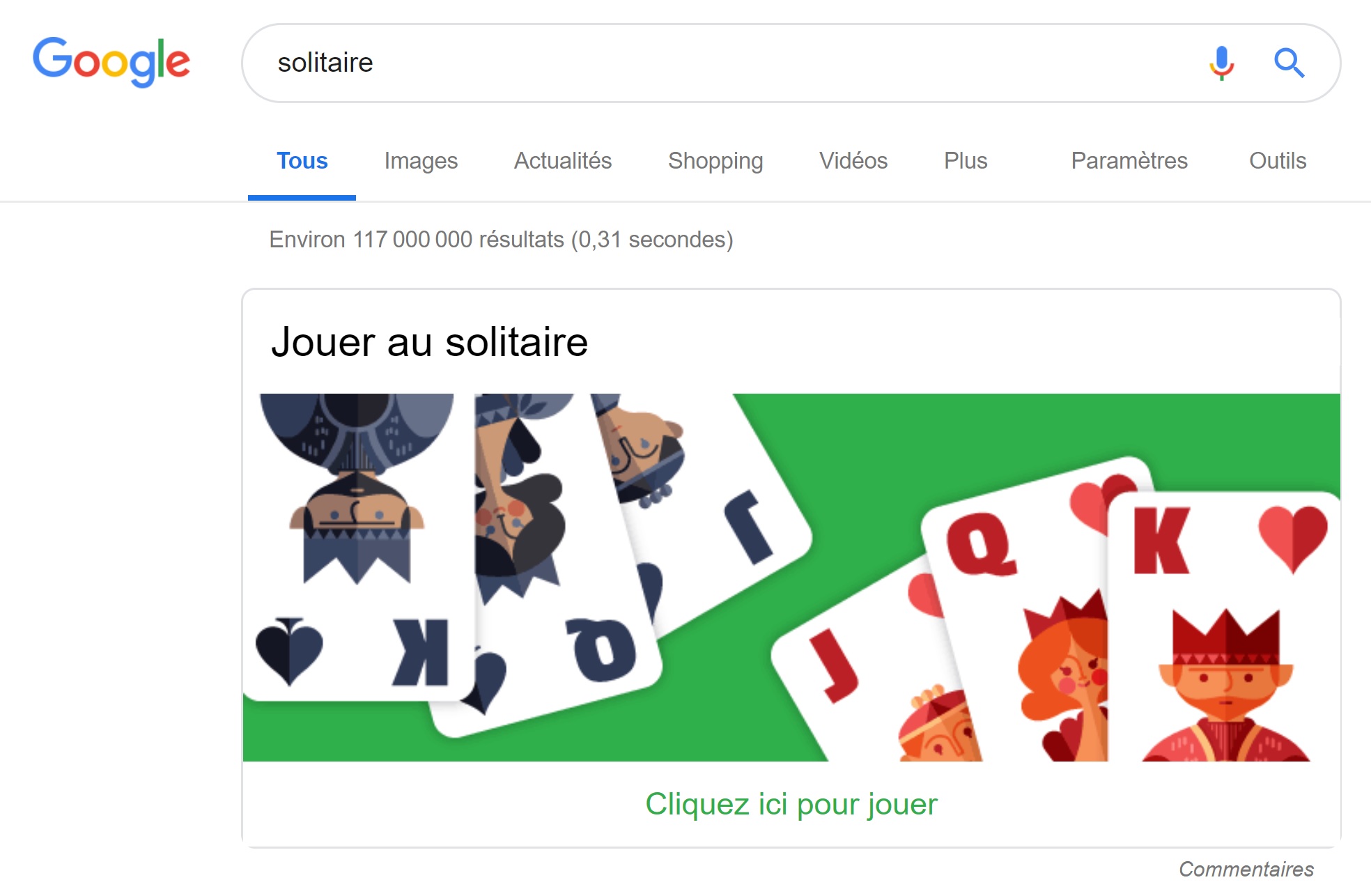 jeu de solitaire de Google