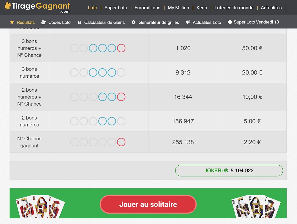 Page de jeu Solitaire