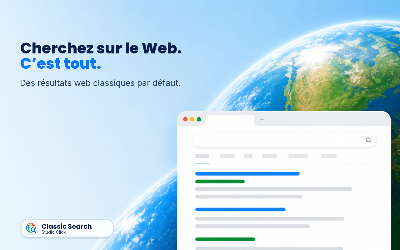 Capture de Classic Search : une recherche Google ordinaire affiche les liens web classiques sans résumé IA.